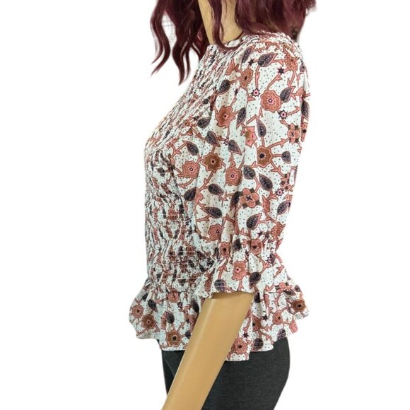 Melloday Smocked Ruffle Hem Print Top size medium - Picture 3 of 7